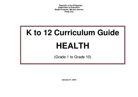 (PDF) K to 12 Curriculum Guide HEALTH .